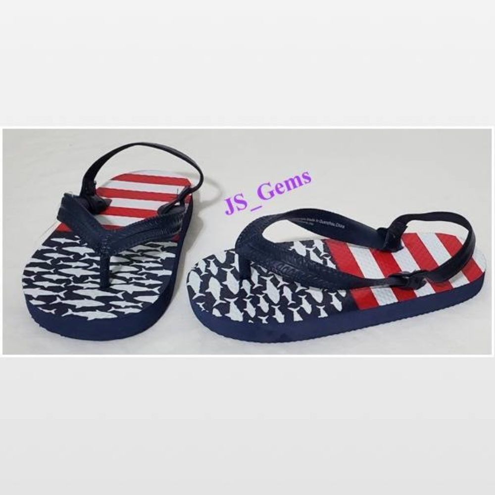 New Flip Flops Kids USA Sharks American Patriotic Red Boy Girl